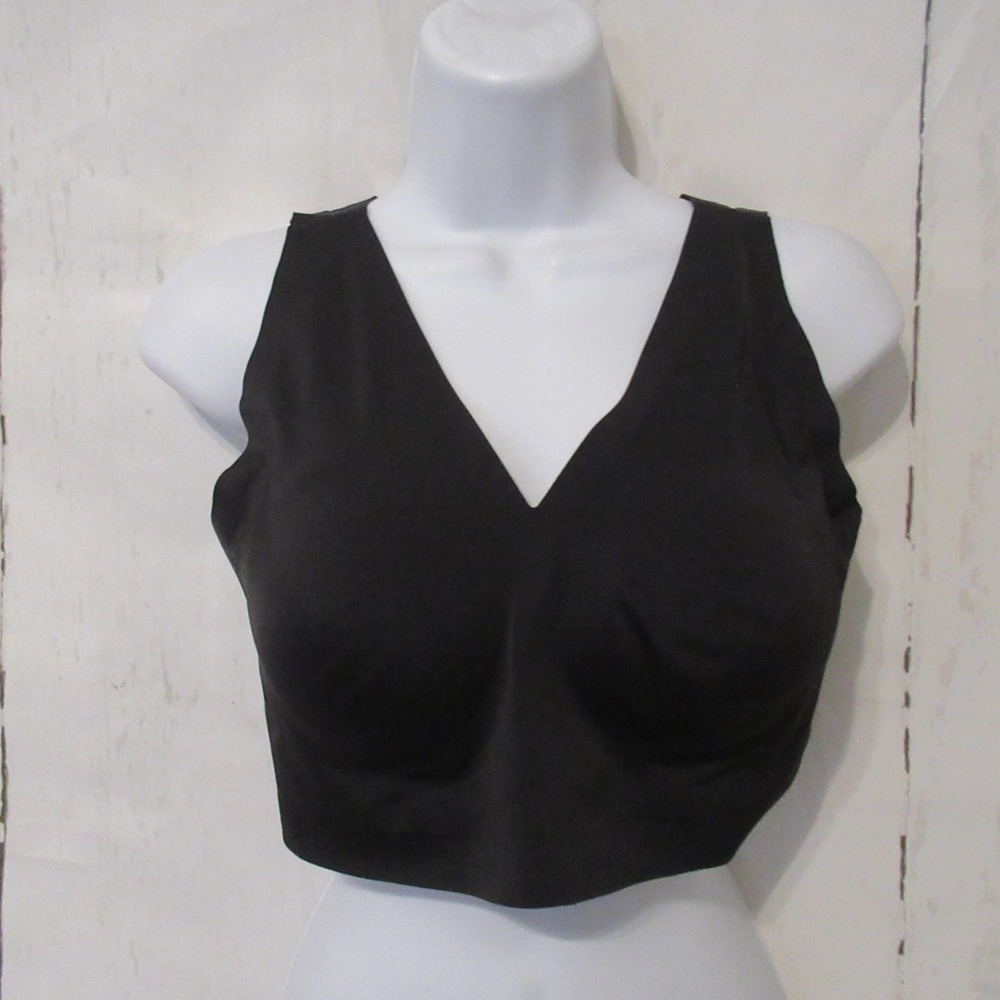 TrueKind Bra L Black Everyday Comfort V Neck Bralette Wireless Wire Free 91408